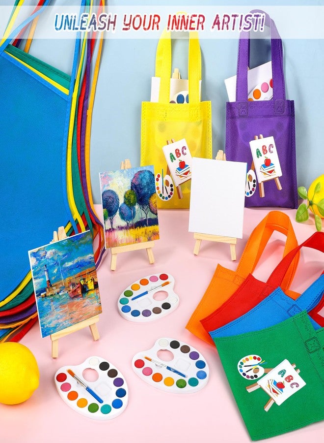 Aodaer 96 Pieces Mini Watercolor Paint Set Include 12 Colors 4 x 4 Inch Watercolor Paints, Wooden Canvas Easels, Canvas Tote Bags, Aprons, Back to School Art Beginner Supplies for Painting - Image 5